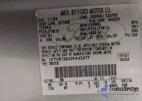 2005 Ford Ranger Edge/Xl/Xlt z USA, uszkodzony, nr VIN 1FTYR15E45PA42477